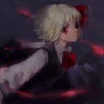  74_(teduka) black_dress blonde_hair darkness dress hair_ribbon highres outstretched_arms red_eyes ribbon rumia shirt short_hair solo the_embodiment_of_scarlet_devil touhou traditional_media youkai 