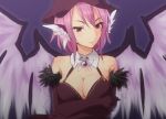  1girl adapted_costume alternate_costume animal_ears ayagi_daifuku bird_wings breasts cleavage colored detached_collar feathered_wings feathers gloves hat looking_at_viewer mystia_lorelei pink_eyes pink_hair red_gloves short_hair simple_background sketch smile solo touhou wings 