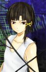  2nd angry asymmetrical_hair brown_hair cable collarbone hair_tie highres iwakura_lain nightshirt red_eyes serial_experiments_lain solo wire 