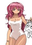  adult bracelet breasts casual_one-piece_swimsuit cleavage flat_gaze frog hat hinata_natsumi jewelry keroro keroro_gunsou large_breasts long_hair long_hsir nekogasuki one-piece_swimsuit pink_hair red_eyes short_twintails sketch star swimsuit tan taut_swimsuit twintails 