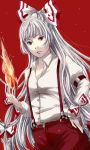  fire flame fujiwara_no_mokou highres long_hair meso red_background simple_background solo suspenders touhou 