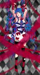  absurdres argyle argyle_background armpits arms_up bare_shoulders blue_eyes blurry bow depth_of_field frills highres lolita_fashion long_hair multicolored_hair ogino open_mouth panty_&amp;_stocking_with_garterbelt petticoat ribbon solo stocking_(psg) striped striped_legwear thigh-highs thighhighs tiptoes torn_thighhighs two-tone_hair very_long_hair 