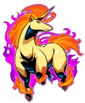  aura fire highres horn no_humans pokemon pokemon_(creature) profile rapidash red_eyes running sido_(slipknot) simple_background solo unicorn white_background 