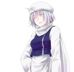 cape closed_eyes crote eyes_closed hat large_breasts lavender_hair letty_whiterock long_sleeves short_hair simple_background smile solo touhou transparent_background 