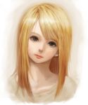  bad_id blonde_hair brown_eyes face head_tilt highres lips long_hair original portrait realistic rofuro-e solo 