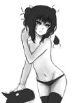  black_hair creature dog flat_chest highres monochrome monster mound_of_venus navel original panties pas_(paxiti) petting short_hair solo thigh-highs thighhighs topless underwear underwear_only yami_shoujo 