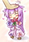  animal_ears blush cat_ears catgirl closed_eyes collar eyes_closed fang heart minigirl natsuki_(silent_selena) open_mouth patchouli_knowledge pet_the_catgirl petting purple_hair solo touhou 