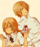  cake chef closed_eyes curry_gohan eyes_closed food hair_over_one_eye long_hair satou_jun short_hair todoroki_yachiyo tray waitress working!! 