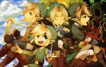  belt blonde_hair blue_eyes closed_eyes earrings eyes_closed gloves harp hat hosuke instrument jewelry link male multiple_persona ocarina ocarina_of_time open_mouth pointy_ears singing skyward_sword smile the_legend_of_zelda toon_link twilight_princess wind_waker 