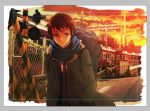  brown_eyes brown_hair coat doku_ta_pepperko kyon male railroad_crossing scarf school_uniform suzumiya_haruhi_no_yuuutsu train 