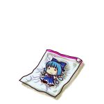  1girl bag blue_hair bow chibi cirno hair_bow in_container minigirl o_o ribbon simple_background socha solo touhou wings 