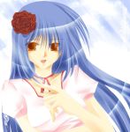  blue_eyes blue_hair hisuri_rii kanon ribbon rose secret_santa sky smile 