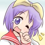  lucky_star maiko_(yoshida308) purple_eyes purple_hair school_uniform serafuku short_hair tears violet_eyes wink 
