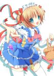  blonde_hair blush candy frills kamikita_komari little_busters!! lollipop mycstea outstretched_arm outstretched_hand reaching short_hair thigh-highs thighhighs waitress zettai_ryouiki 