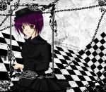  anastasia black chains dresses flower gothic gothic_lolita hat hisuri_rii lolita_fashion monochrome purple_hair roses 