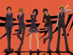  blonde_hair bob_cut cigarette durarara!! glasses hanaji heiwajima_shizuo kida_masaomi legs orihara_izaya ryuugamine_mikado school_uniform short_hair sonohara_anri sunglasses 