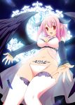  black_wings breasts glowing highres horns lingerie long_hair markings navel outstretched_arms panties pink_hair pixiv_fantasia pixiv_fantasia_4 pointy_ears red_eyes spread_arms thigh-highs thighhighs underwear wings 