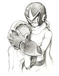  brothers graphite_(medium) helmet hug monochrome rockman rockman_(character) rockman_(classic) siblings sketch traditional_media zakki 