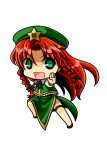  braid chibi chinese_clothes green_eyes hair_ribbon hat hong_meiling red_hair redhead ribbon simple_background socha solo touhou transparent_background twin_braids 