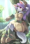  blue_hair boots fur furry gloves hair_ornament horns kishibe legend_of_mana purple_eyes seiken_densetsu sierra solo tail violet_eyes 