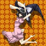  bad_id barefoot black_hair bunny_ears bunny_tail discharge_cycle hat inaba_tewi rabbit_ears red_eyes short_hair tail touhou wink witch_hat 