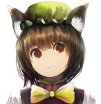 animal_ears bad_id bowtie brown_hair cat_ears chen face hat nauribon red_eyes smile touhou 
