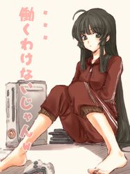  1girl barefoot black_eyes black_hair console controller feet game_controller gamepad houraisan_kaguya kuronuko_neero long_hair neet product_placement red_ring_of_death sitting sketch touhou track_suit xbox_360 