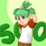  1girl 4chan :t adjusting_hair child drawfag green_hair koiwai_yotsuba quad_tails quintuple_tails solo t-shirt yotsubato! 