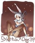  animal_ears bare_shoulders breasts bunny_ears bunny_girl bunnysuit character_request eu03 original pantyhose payot red_eyes strapless white_hair 
