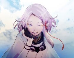  asymmetrical_hair cloud dio_eraclea goggles hair_ribbon last_exile last_exile:_ginyoku_no_fam locon male pointy_ears ribbon short_hair smile solo white_hair wink 