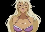  :3 artist_request bare_shoulders bikini blonde_hair bra breasts cleavage closed_eyes dark_skin eyes_closed fang glasses happy highres large_breasts lingerie long_hair mayo_chiki! narumi_nakuru open_mouth photoshop smile swimsuit underwear vector_trace 