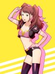  belt denim denim_shorts earrings elbow_gloves fingerless_gloves gloves hand_on_hip hips jewelry kujikawa_rise long_hair navel persona persona_4 race_queen short_shorts shorts solo thigh-highs thighhighs twintails ueyama_michirou 