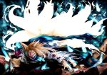  animal_ears black_sclera blonde_hair blood chama_(painter) fox_ears fox_tail lips multiple_tails sharp_teeth solo tail torn_clothes touhou transformation yakumo_ran yellow_eyes 