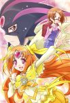  brown_eyes brown_hair cure_muse cure_muse_(black) cure_muse_(yellow) glasses heart highres long_hair magical_girl mask multiple_girls multiple_persona pink_eyes precure satogo shirabe_ako short_hair suite_precure 