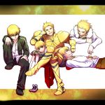  5boys armor blonde_hair casual child child_gilgamesh earrings fate/hollow_ataraxia fate/stay_night fate/zero fate_(series) gilgamesh jewelry male multiple_boys multiple_persona necklace red_eyes san_moto short_hair smile young 