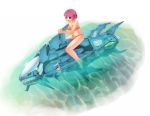  1girl bikini breasts cleavage fish highres orange_bikini pink_hair riding robot swimsuit tagme violet_eyes vuccha water 