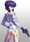  5yusuke3 bolero choker cropped_jacket ghost_in_the_shell gloves gun highres kusanagi_motoko pistol purple_hair red_eyes weapon yuusuke_(5yusuke3) 