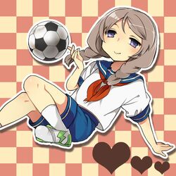  ball braid brown_hair hoshihuri inazuma_eleven inazuma_eleven_(series) inazuma_eleven_go long_hair purple_eyes sailor soccer_ball twin_braids violet_eyes yamana_akane 