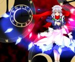  ankle_socks apron aura between_fingers blush bobby_socks bow braid clock danmaku hair_bow izayoi_sakuya kamitsuki_shion knife looking_at_viewer maid maid_headdress red_eyes roman_numerals scarf shion124203 silver_hair smile socks solo the_embodiment_of_scarlet_devil throwing_knife touhou weapon wrist_cuffs 