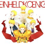  alternate_hairstyle armor bad_id blonde_hair casual child child_gilgamesh earrings fate/hollow_ataraxia fate/stay_night fate/zero fate_(series) gilgamesh jewelry male multiple_boys multiple_persona narukita necklace red_eyes short_hair toga young 