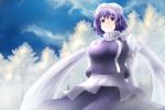  blue_eyes breasts hat lavender_hair letty_whiterock scarf short_hair smile solo tama_go touhou winter winter_scenery 