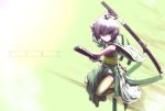  ahoge character_name dress dual_wielding english green_dress green_eyes highres japanese_clothes kanchigai katana kimono konpaku_youmu sash short_hair silver_hair solo sword tanto thigh-highs thighhighs touhou weapon zettai_ryouiki 