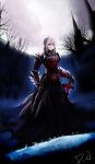  armor armored_dress castle dark_excalibur derivative_work dress fate/stay_night fate_(series) full_moon gauntlets highres moon panda1988ph panda_(1988ph) saber saber_alter signature solo sword weapon white_hair yellow_eyes 