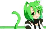  ahoge animal_ears blush bust cat_ears cat_tail close-up fang green_eyes green_hair happy_birthday highres open_mouth original scarf short_hair simple_background solo syroh tail 