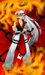  fire fujiwara_no_mokou guilty_gear highres power_connection sol_badguy sol_badguy_(cosplay) touhou 