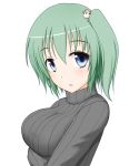  blue_eyes breasts daiyousei edamame_(barium) green_hair hair_ornament open_mouth ribbed_sweater side_ponytail simple_background snowman solo sweater touhou white_background 