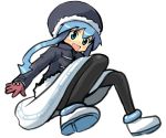  b3 blue_eyes blue_hair coat dress hat ikamusume long_hair pantyhose shinryaku!_ikamusume solo tentacle_hair winter_clothes 
