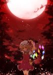  aoi_(annbi) arms_up ascot blonde_hair bow flandre_scarlet full_moon glowing glowing_wings hat hat_bow highres light_particles moon open_mouth red_eyes red_moon red_sky short_hair side_ponytail skirt skirt_set sky smirk solo the_embodiment_of_scarlet_devil touhou wings 