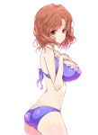  ass bikini blue_bikini breasts brown_eyes brown_hair copyright_request frills gradient_hair large_breasts looking_back multicolored_hair short_hair smile source_request swimsuit transparent_background white_background 