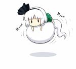  :&gt; bangs blunt_bangs bow chibi floating frilled_skirt hair_bow hair_ribbon hairband konpaku_youmu konpaku_youmu_(ghost) lying mazume myon_(phrase) on_stomach ribbon riding shadow short_sleeves simple_background skirt skirt_set smile solo touhou white_background white_hair |_| 